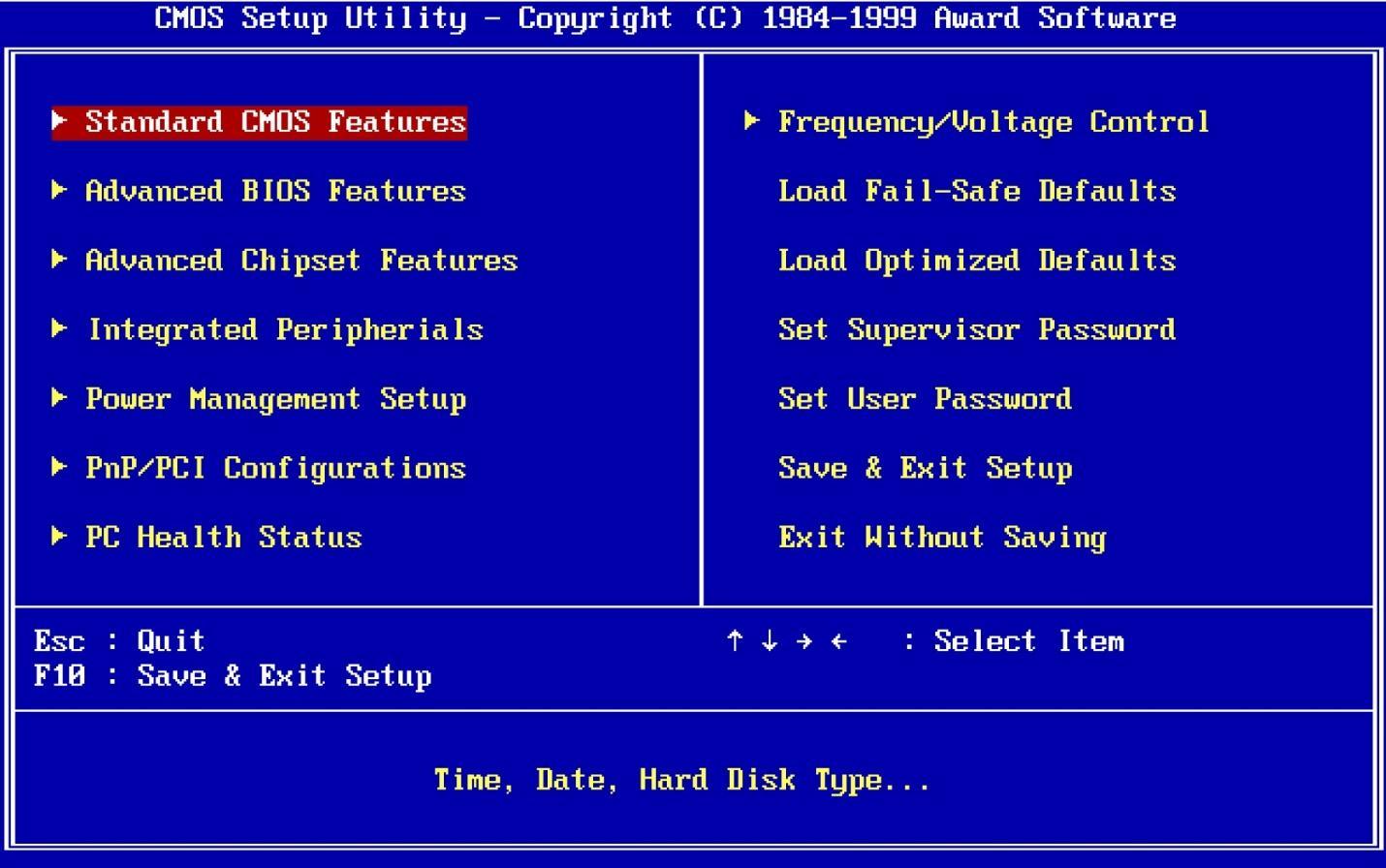 Классический экран BIOS