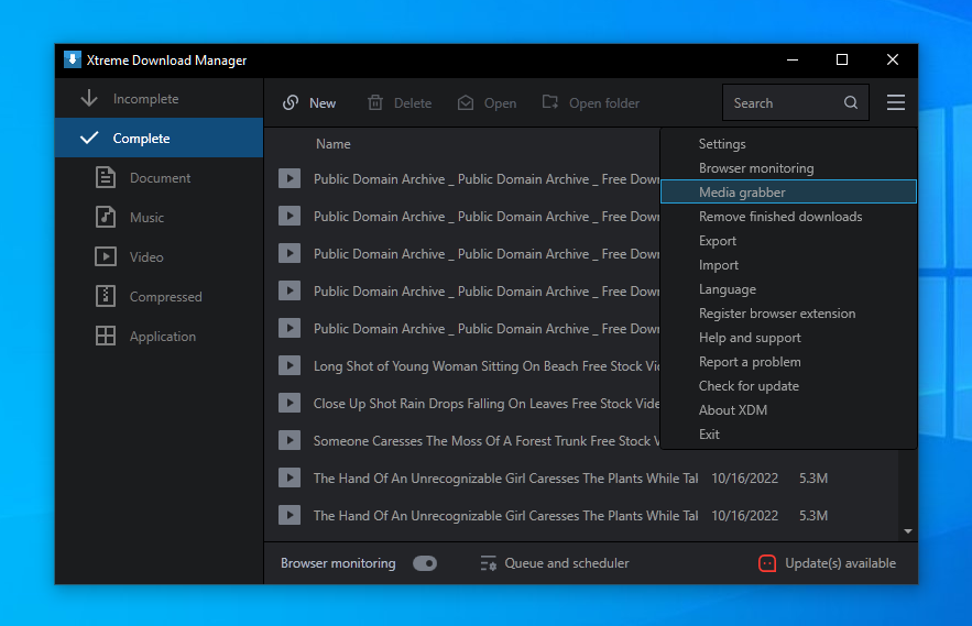 Главное окно Xtreme Download Manager с быстрым доступом к Media grabber