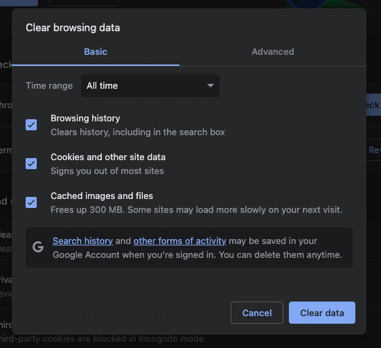 Очистка кэша в Google Chrome