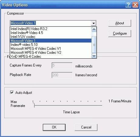 Окно Video Options в CamStudio