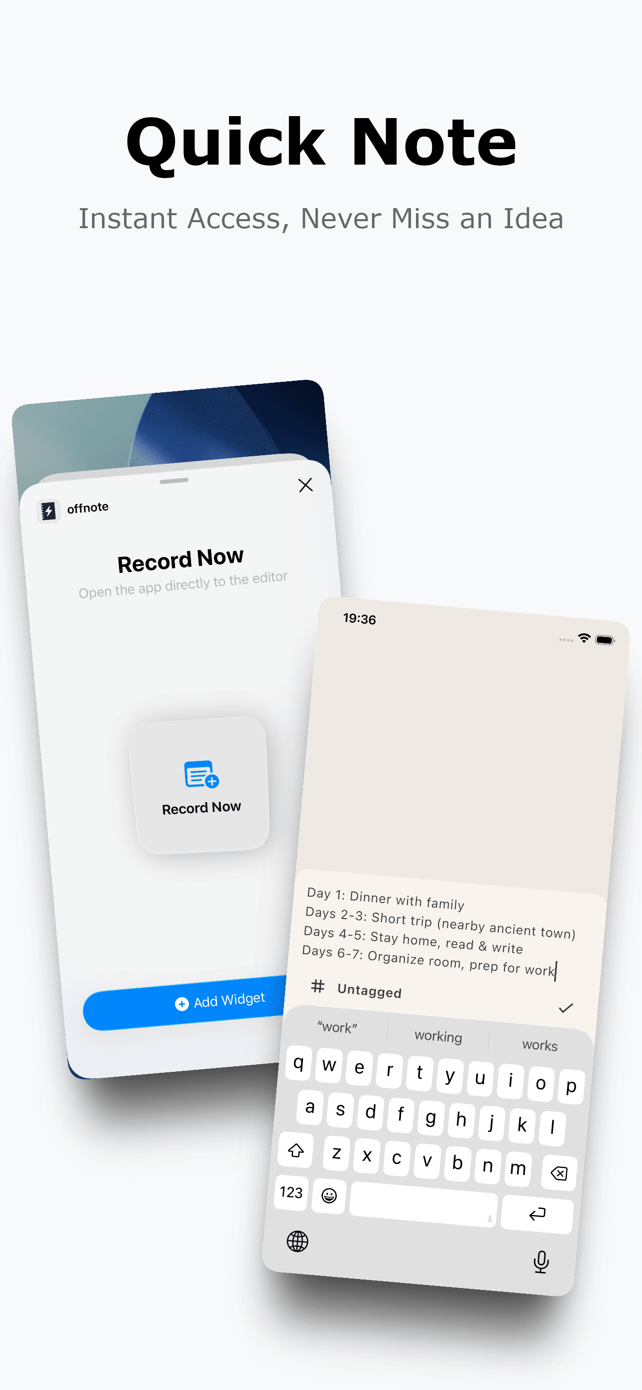 Виджет быстрого доступа Offnote для мгновенного создания записи
