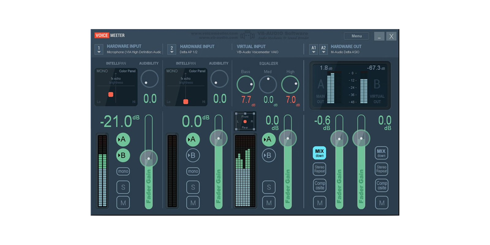 Интерфейс Voicemeeter