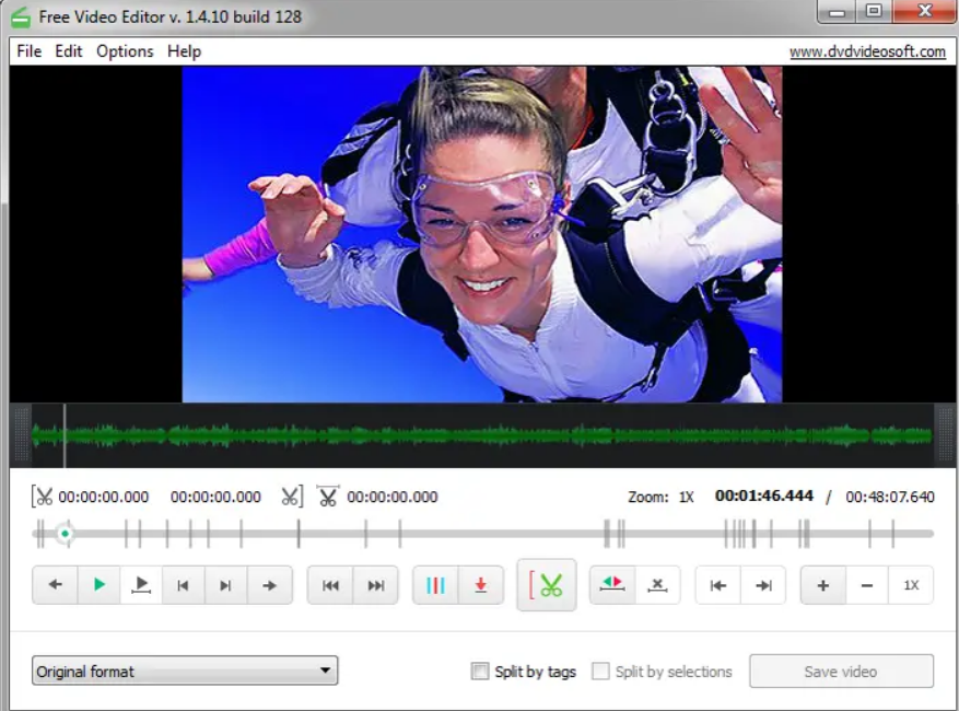 Основное рабочее окно Free Video Dub с загруженным видео