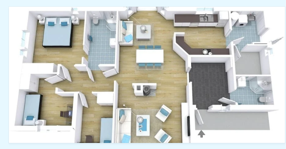 3D-представление плана дома и кухонной зоны в Home Stratosphere Kitchen Design Software