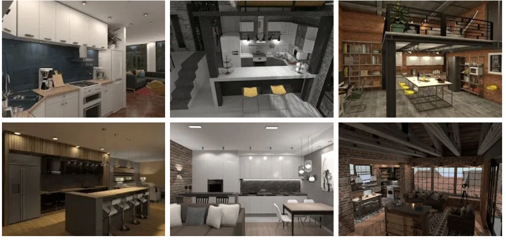 Примеры кухонных и интерьерных визуализаций в Home Stratosphere Kitchen Design Software