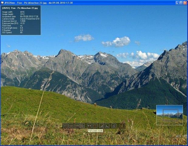 JPEGView с информационным блоком, навигационной панелью и миниатюрой области просмотра