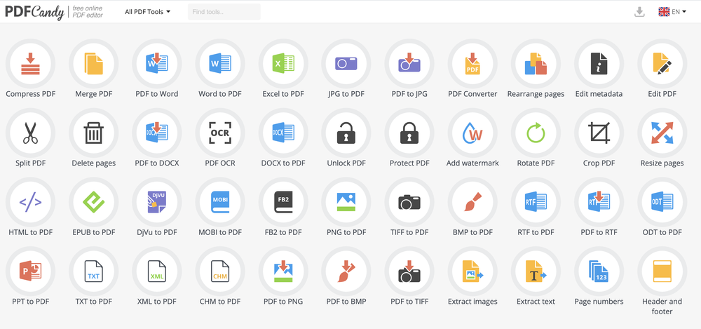 Интерфейс PDF Candy