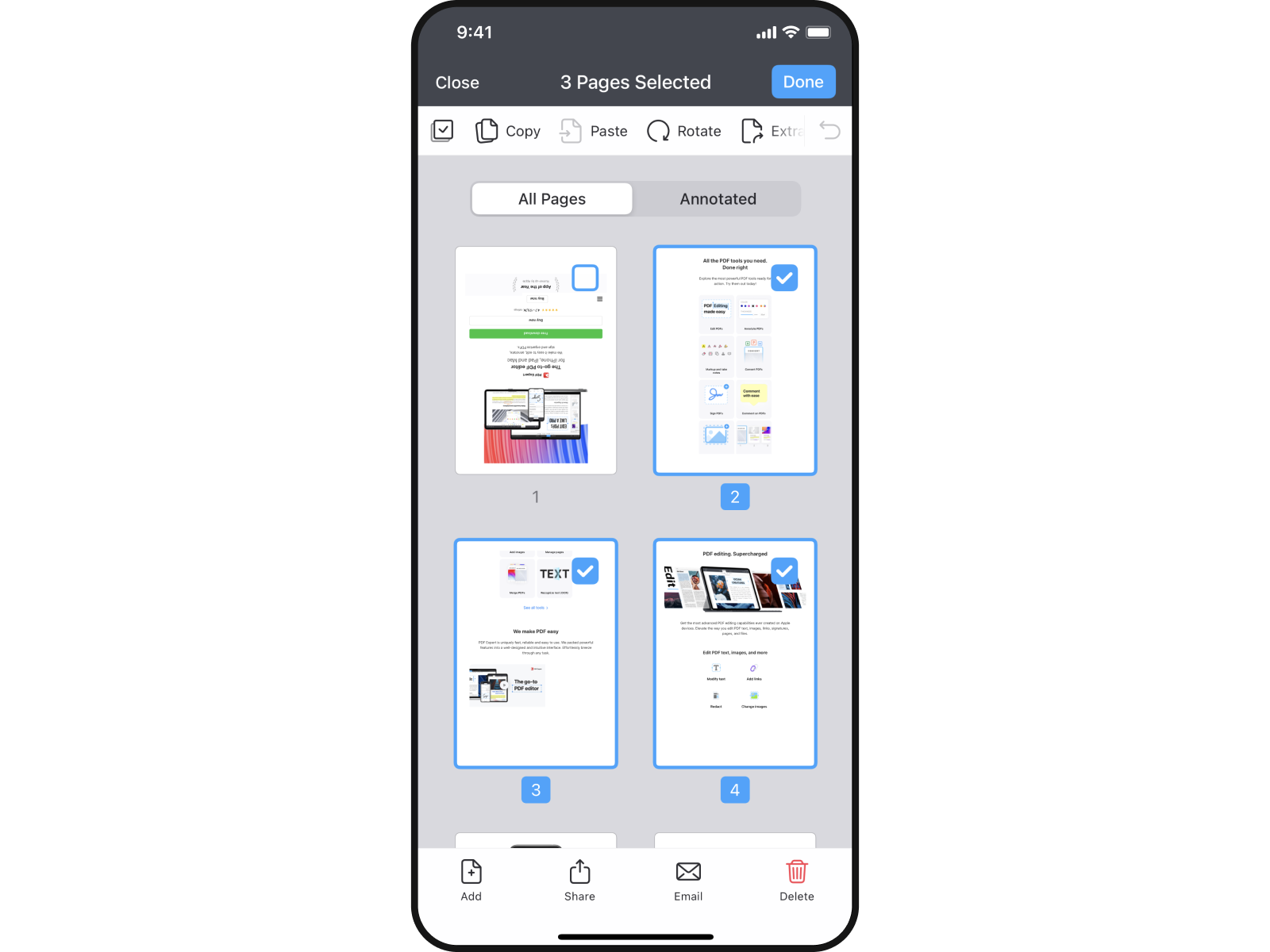 PDF Expert: миниатюры страниц на iPhone