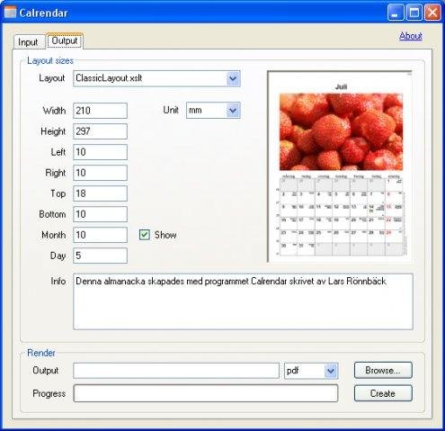 Вкладка Output в Calrendar