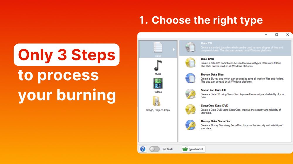 Окно выбора типа проекта в Nero Burning ROM