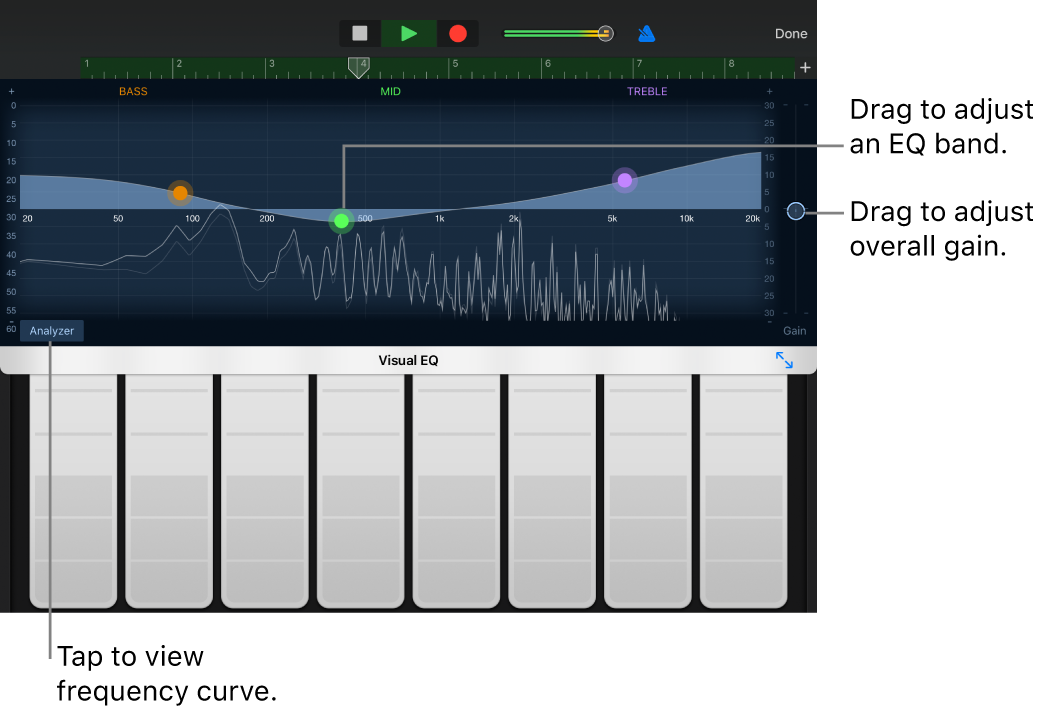 Visual EQ в GarageBand для iPad