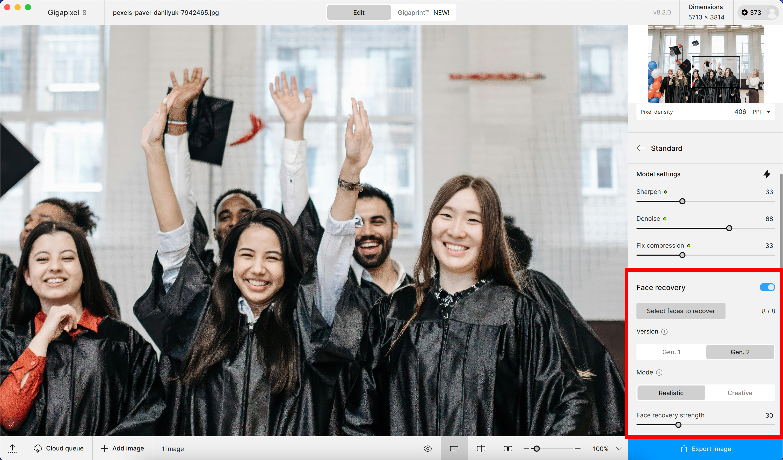 Topaz Gigapixel AI — интерфейс