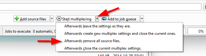 Опции действия после Start multiplexing