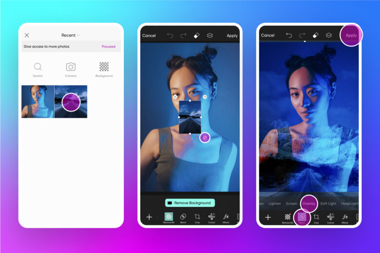 Picsart: мобильный монтаж и добавление фото поверх фона