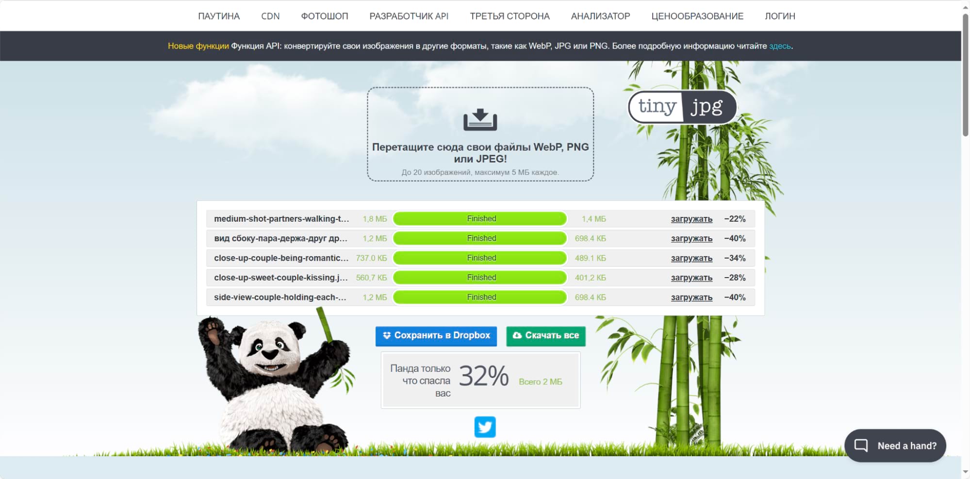Интерфейс TinyPNG