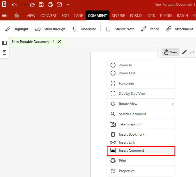 Контекстное меню Expert PDF с командой Insert Comment