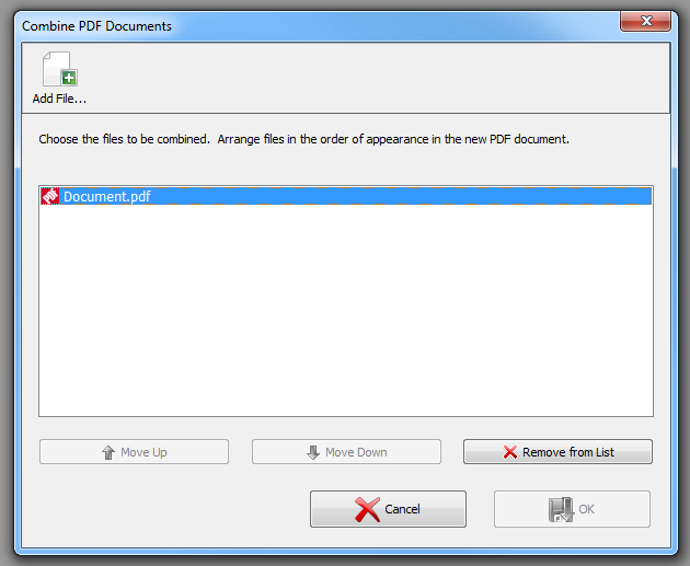 Окно Combine PDF Documents в PDF Complete
