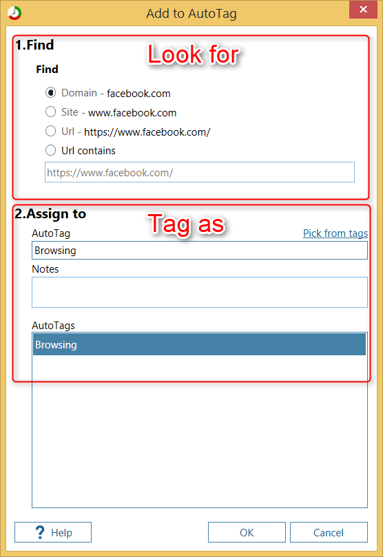 Окно Add to AutoTag в ManicTime