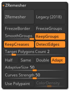 Панель ZRemesher