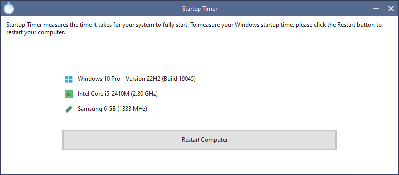 Скриншот jv16 PowerTools — модуль Startup Timer