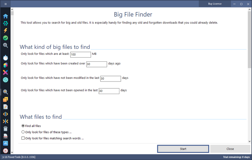 Скриншот jv16 PowerTools — модуль Big File Finder