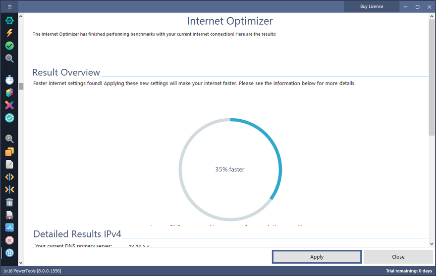 Скриншот jv16 PowerTools — модуль Internet Optimizer