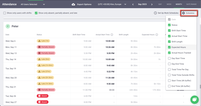 Attendance Report в Time Doctor