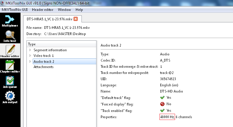 Header editor в MKVToolNix GUI