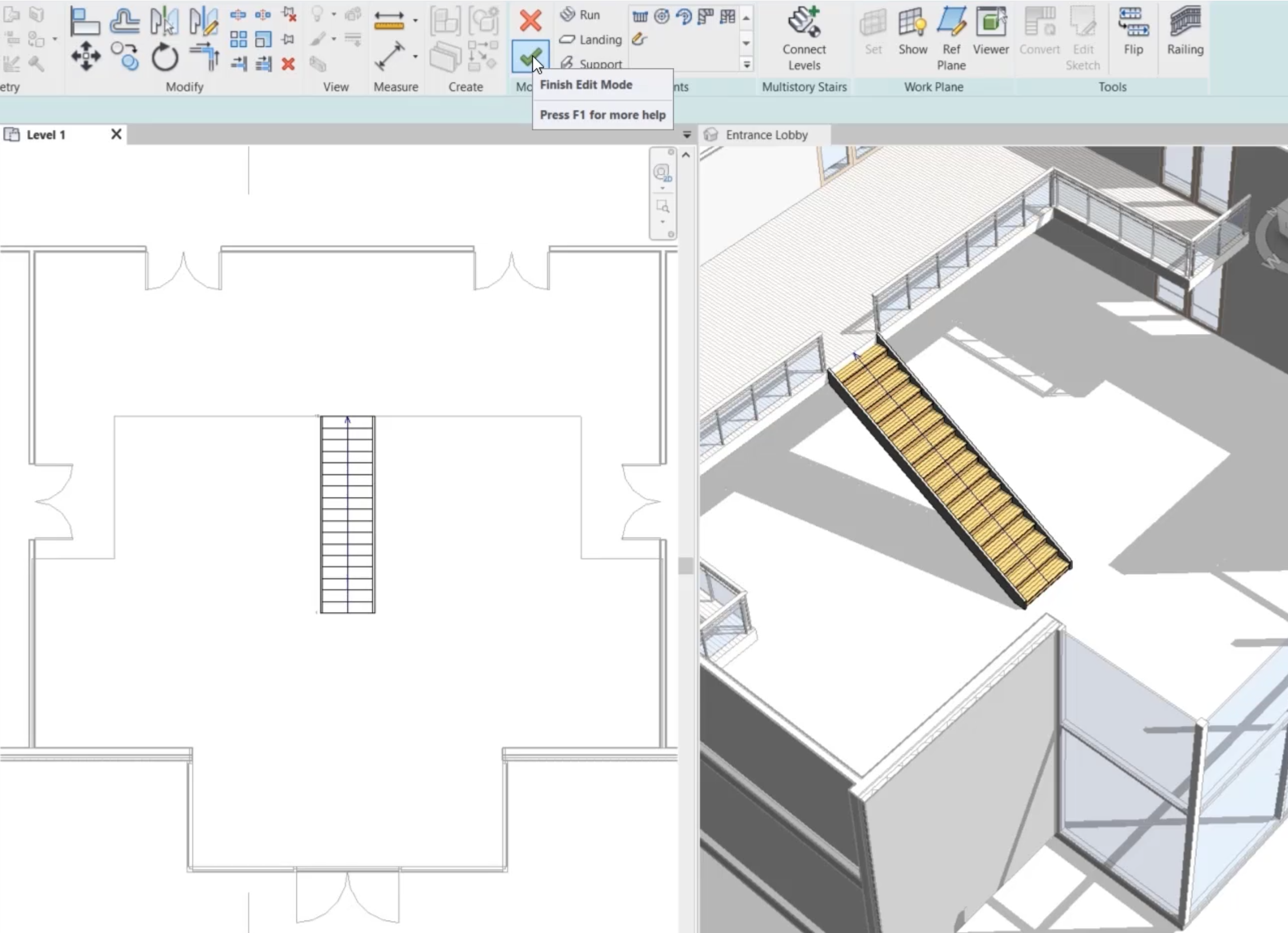 Создание лестницы в Autodesk Revit и завершение режима редактирования