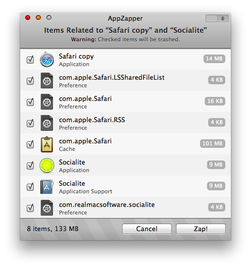 Список связанных файлов перед удалением