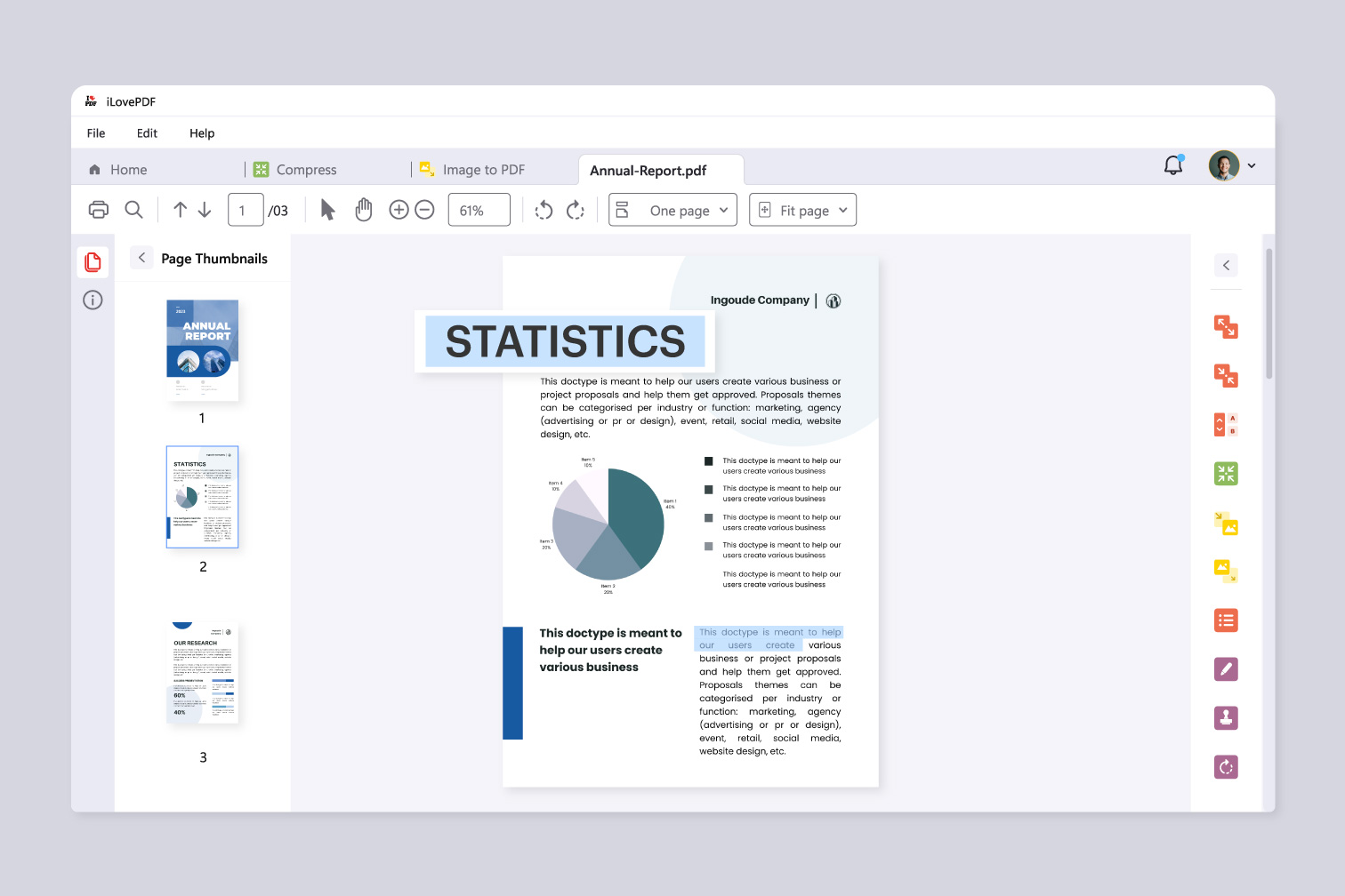 Режим чтения и навигации по PDF в iLovePDF