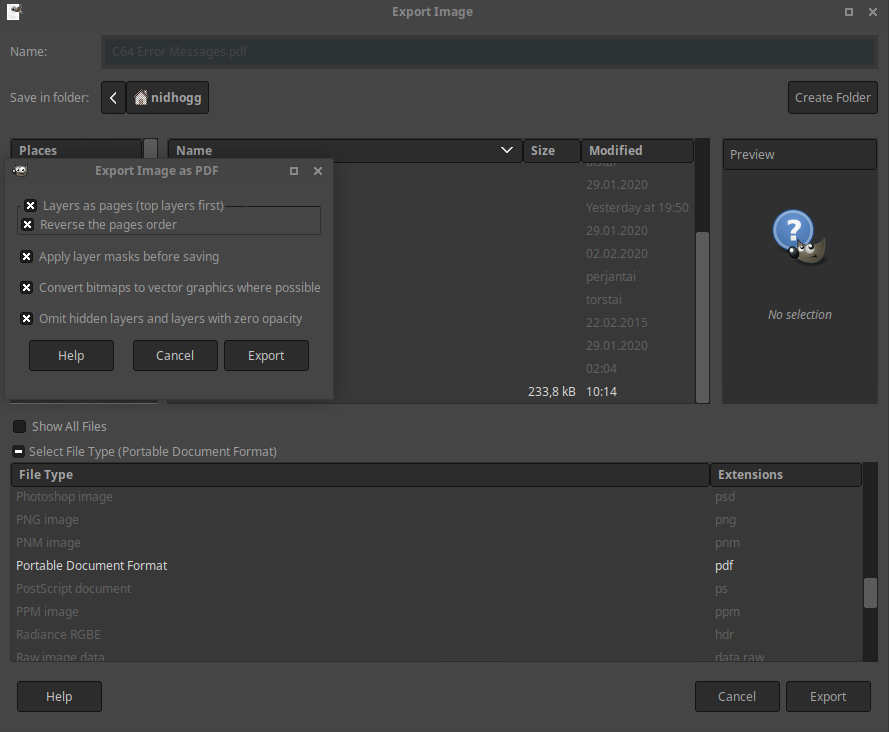 GIMP: экспорт изображения в PDF