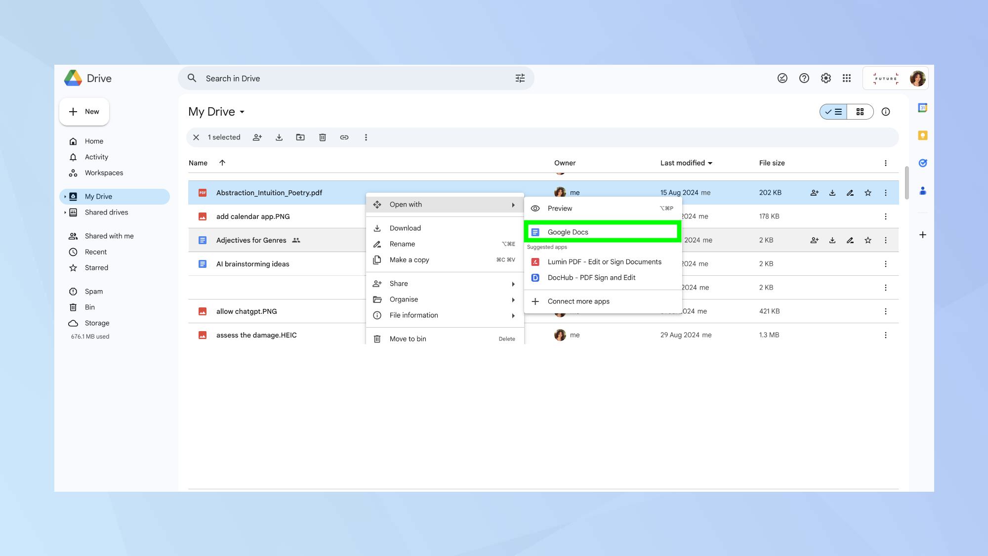 Google Drive: открытие PDF через Google Документы