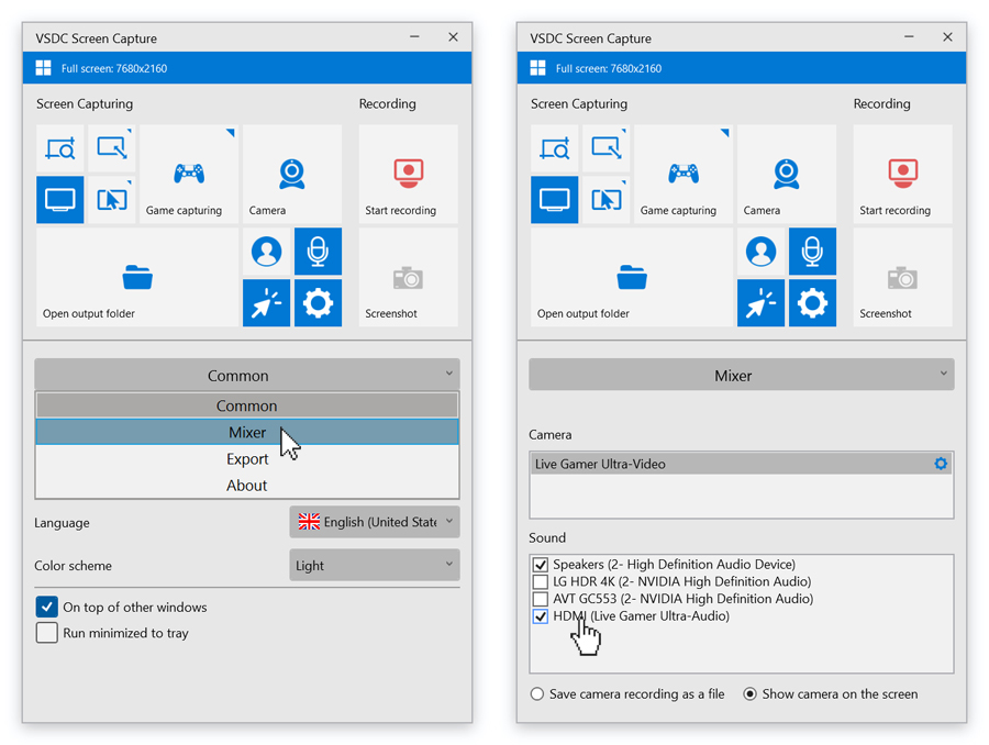 Настройки VSDC Free Screen Recorder: раздел Mixer
