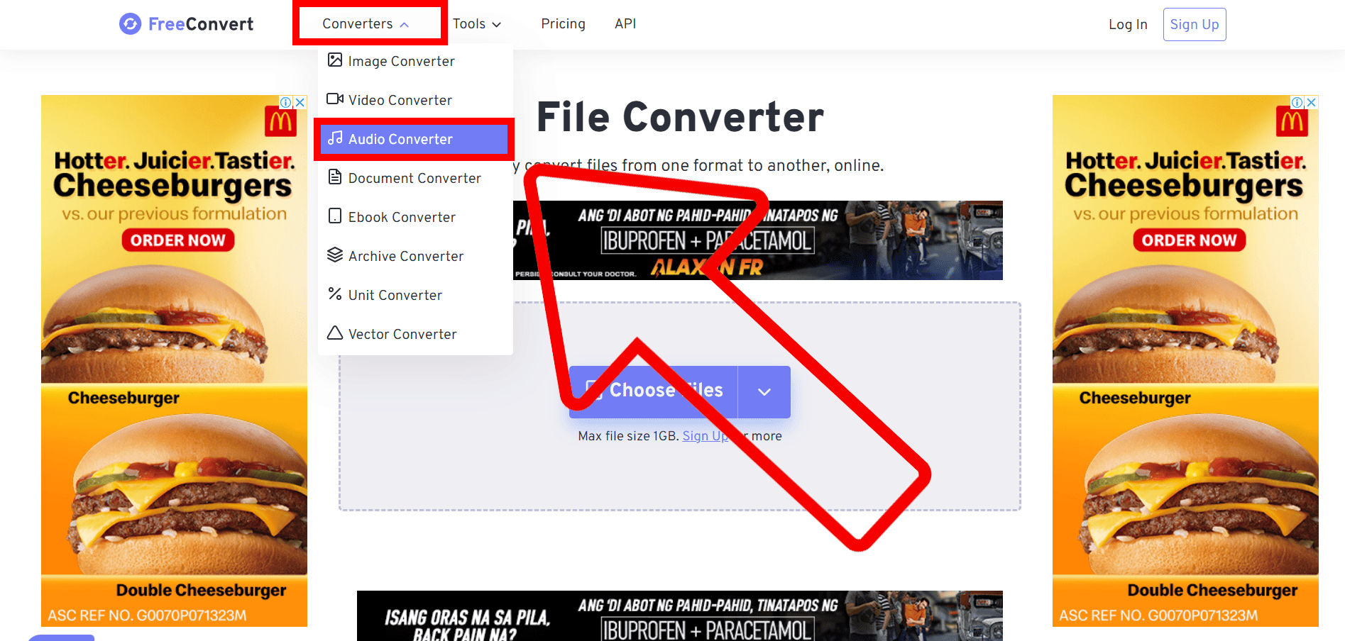FreeConvert: загрузка файла