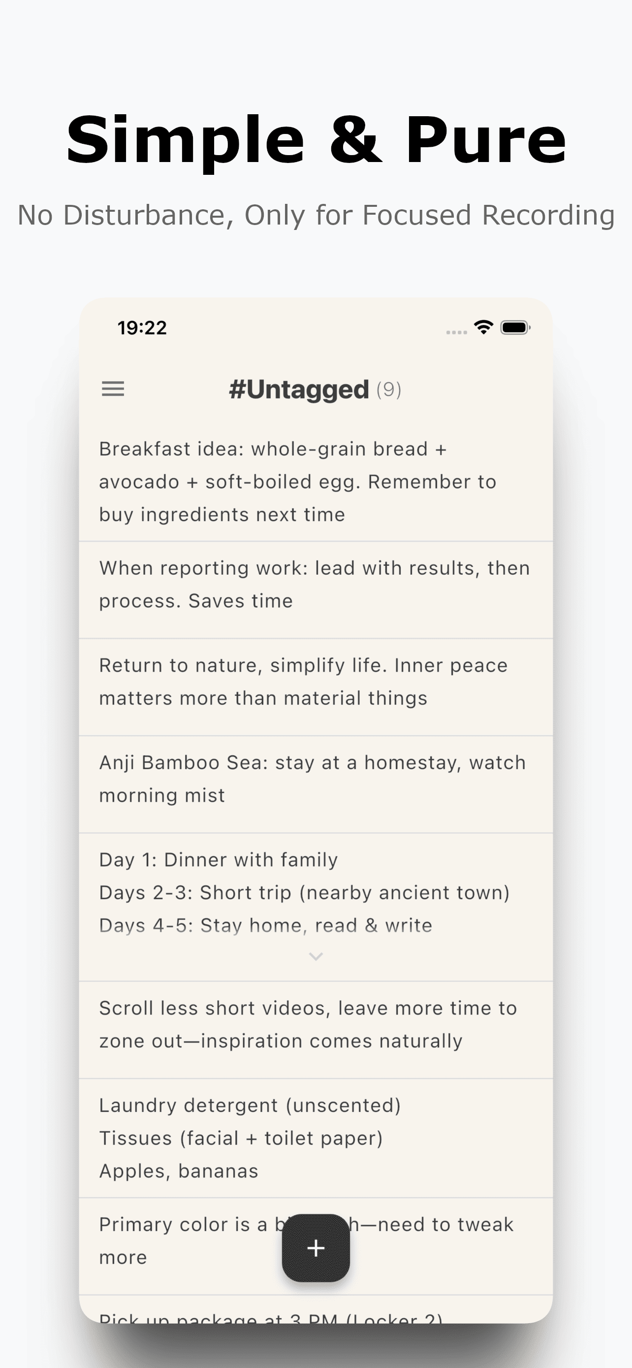 Главный экран Offnote со списком заметок