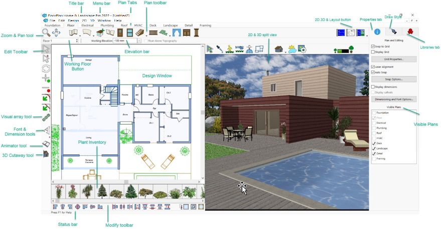 Интерфейс TurboFloorPlan 3D Home & Landscape Pro