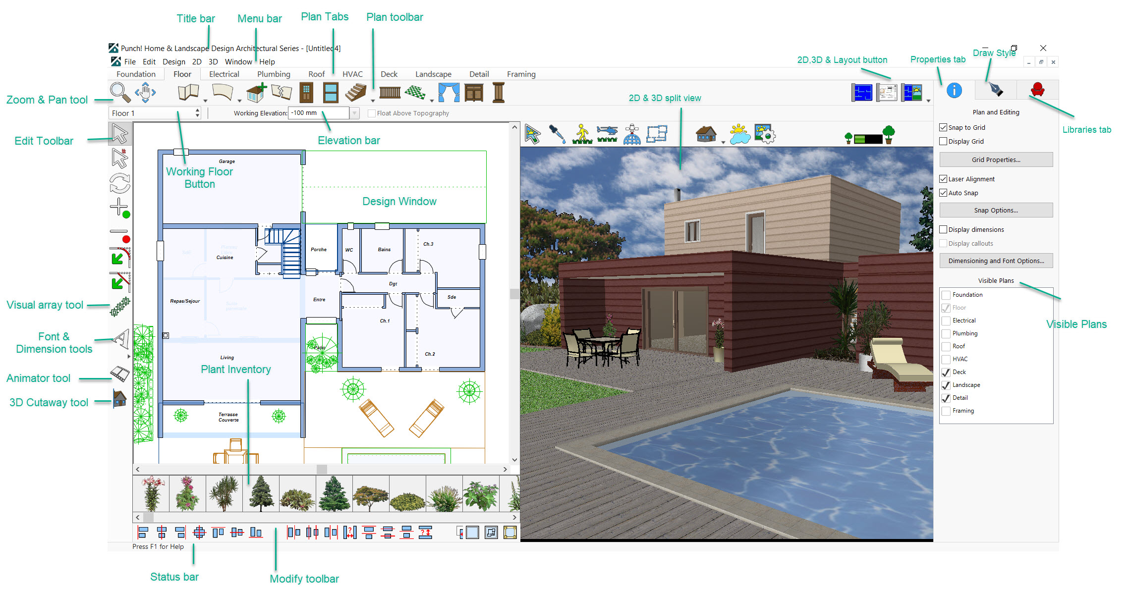 Общий вид рабочего пространства FloorPlan Pro