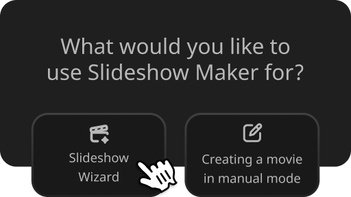Стартовый выбор режима в Movavi Slideshow Maker: Slideshow Wizard или ручной режим
