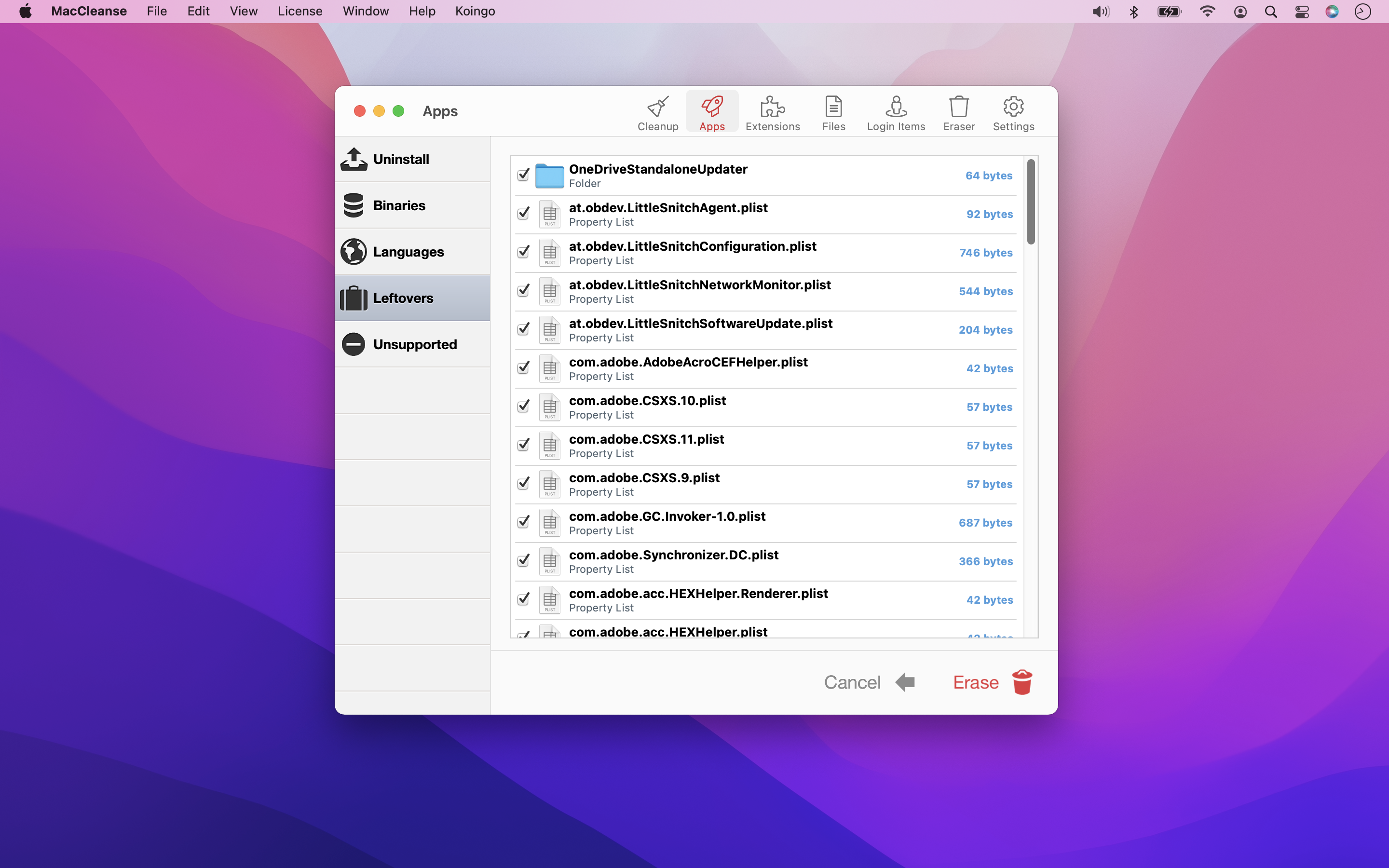 Режим Leftovers в разделе Apps