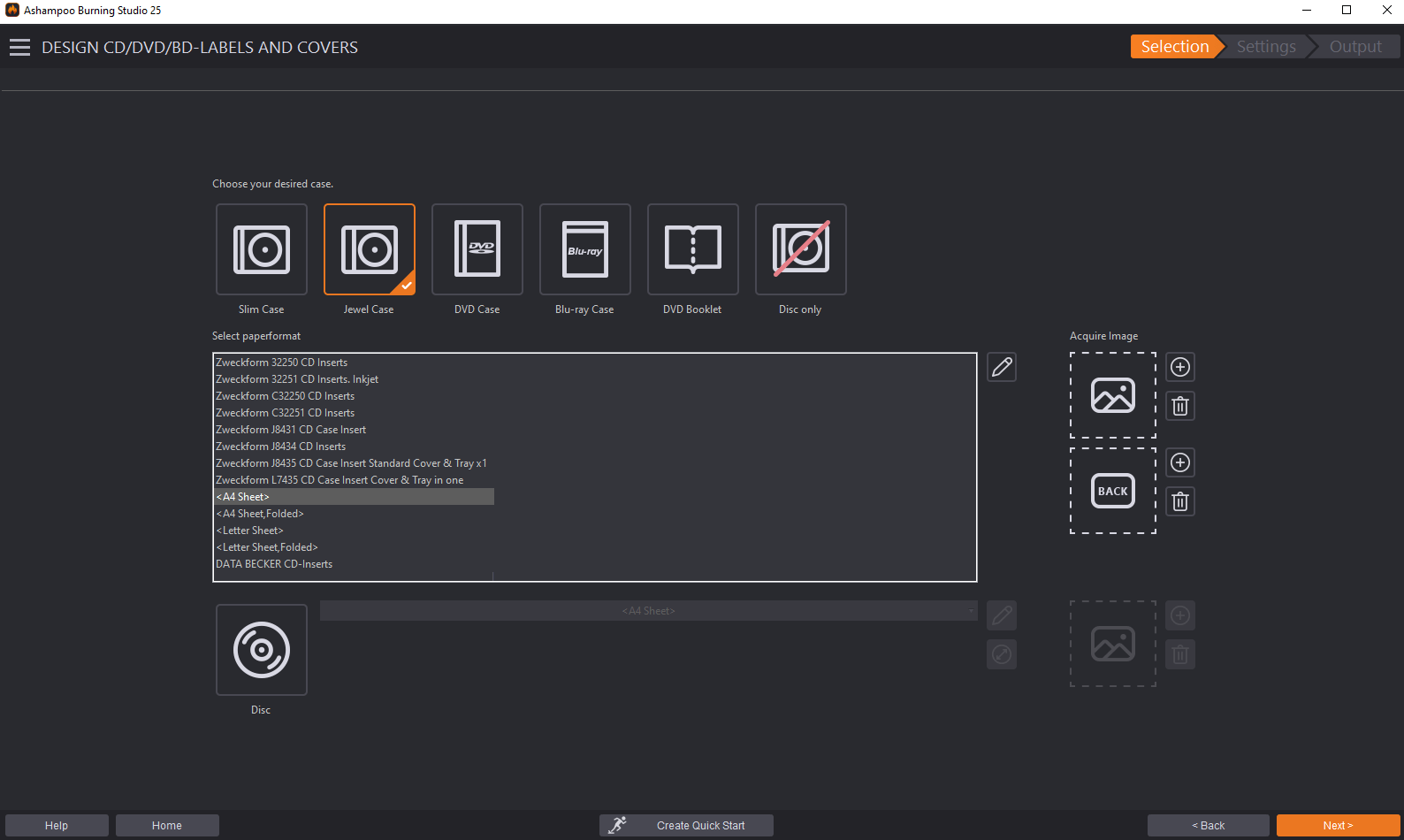 Раздел оформления обложек и вкладок в Ashampoo Burning Studio