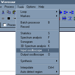 Меню Tools с Input oscilloscope в Wavosaur