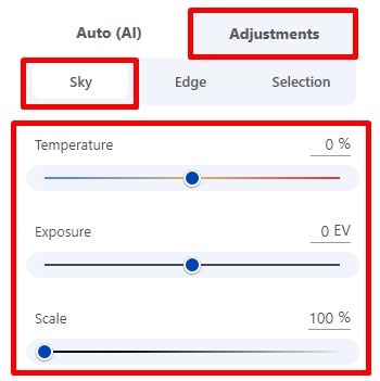 Настройки Sky: Temperature, Exposure и Scale