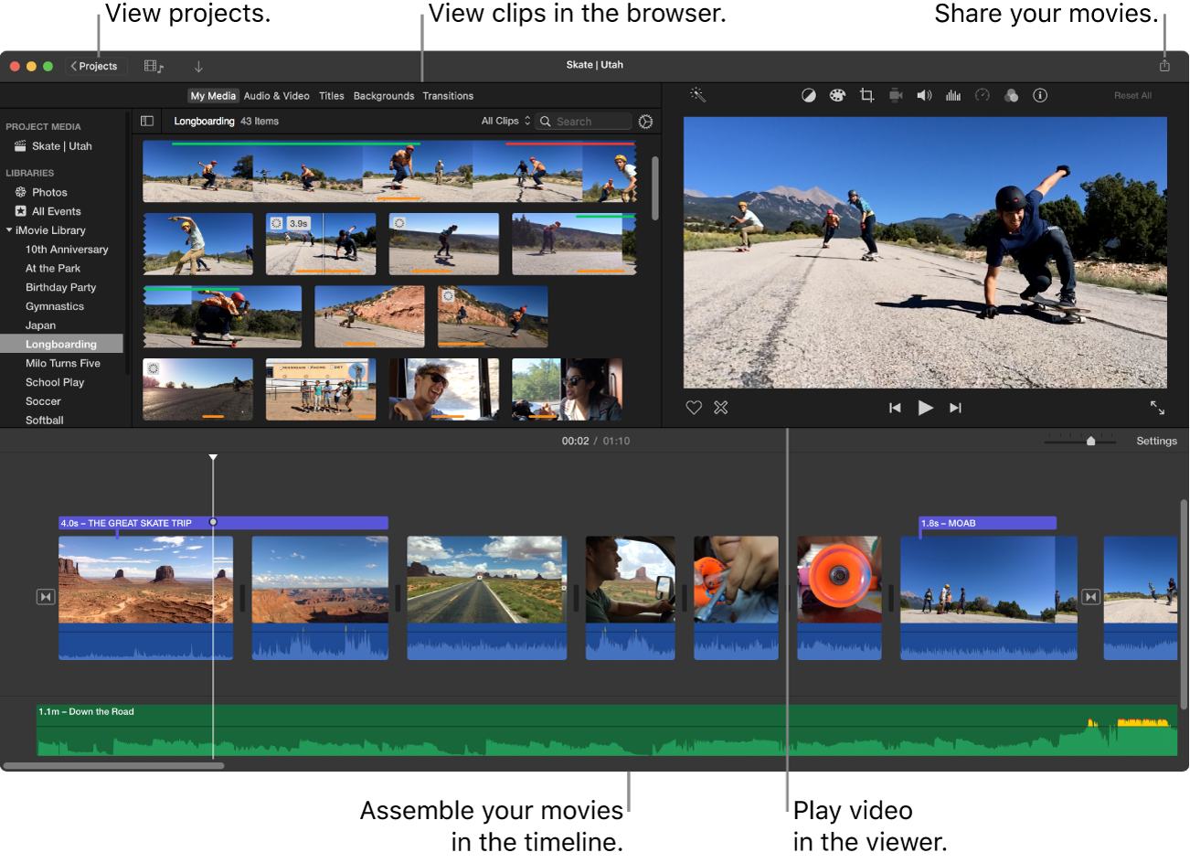 Интерфейс iMovie для монтажа фильма