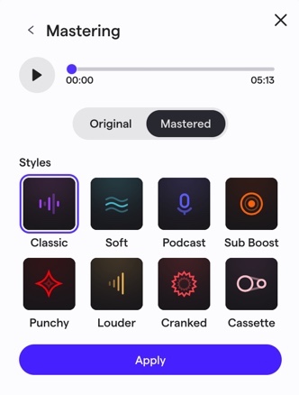 Окно мастеринга в Soundtrap