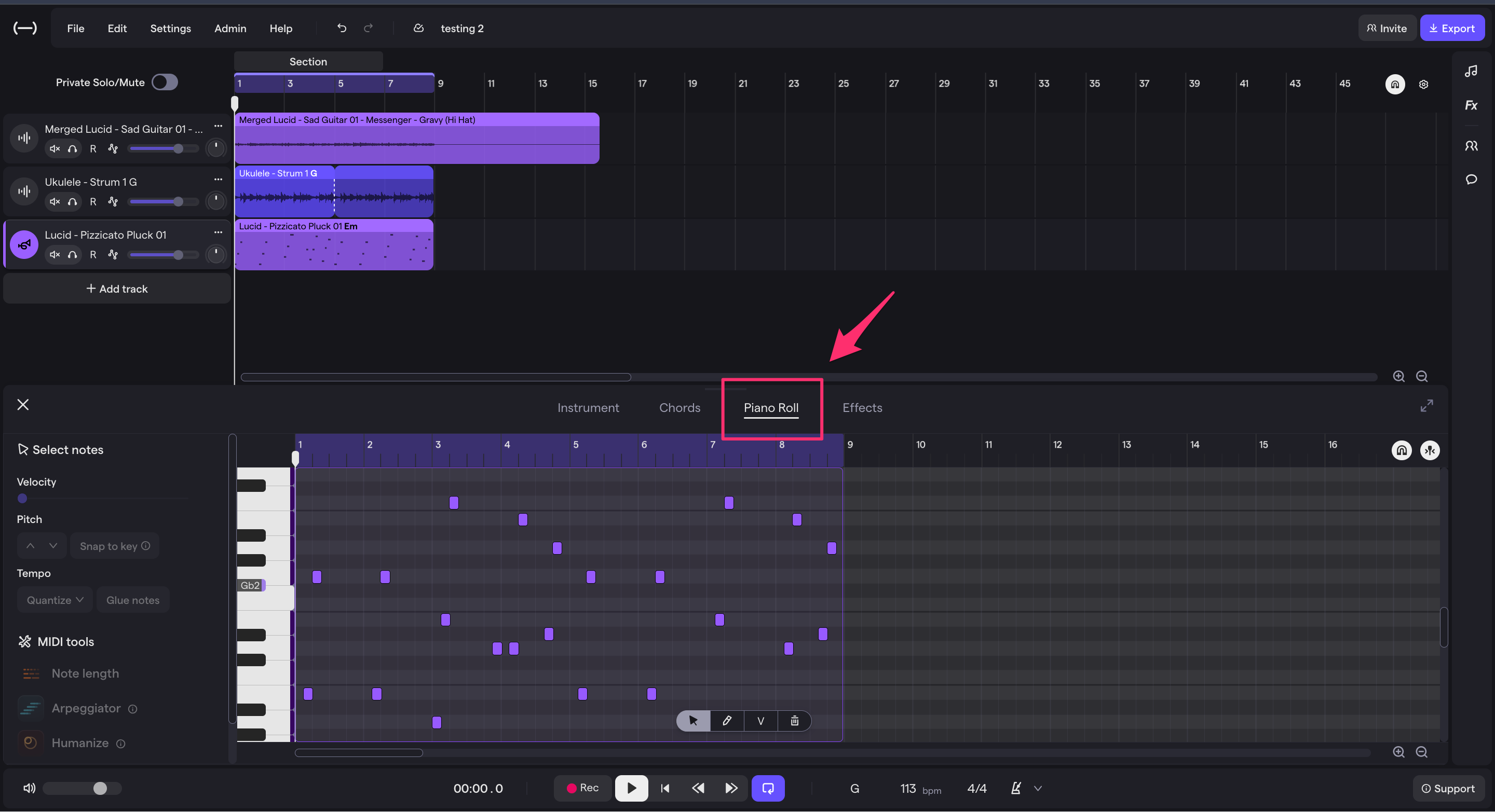 Piano Roll в Soundtrap