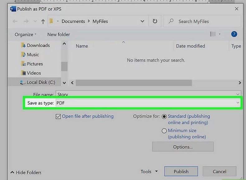 Экспорт документа в PDF в Microsoft Word