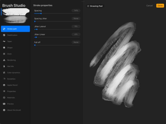 Редактор Brush Studio в Procreate