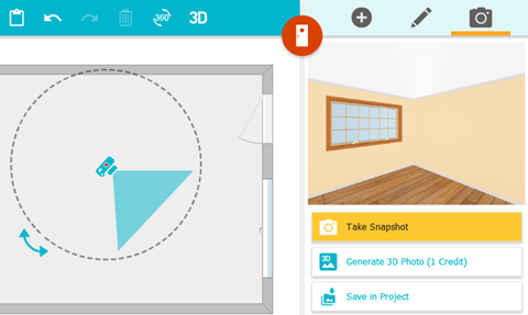 Камера в RoomSketcher: Take Snapshot и Generate 3D Photo