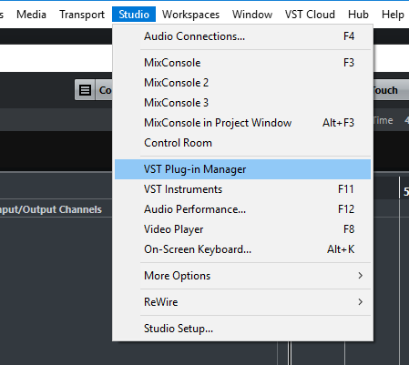VST Plug-in Manager в Cubase